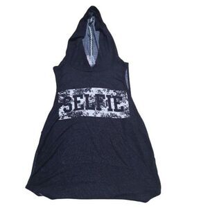 Mauve Hoodie Sleeveless Graphic Tee Selfie V-neck Kangaroo Pocket Black Sz S